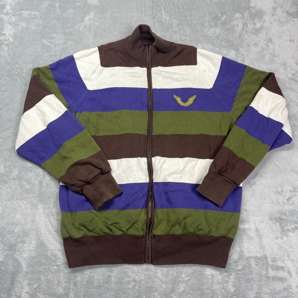 Rocawear Knitted Jacket Mens Large Multicolor Striped Embroidered Wing Emblem - Picture 1 of 6